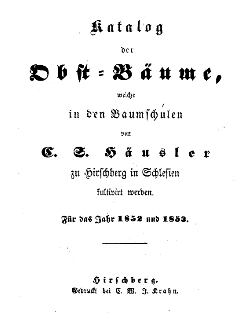 Titelbild Baumschulkatalog Häusler in Hirschberg/Schlesien, 1852