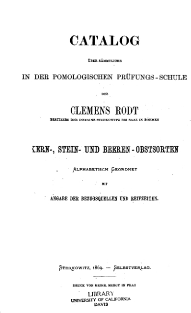 Titelbild Baumschulkatalog Clemens Rodt, Sterkowitz, 1869