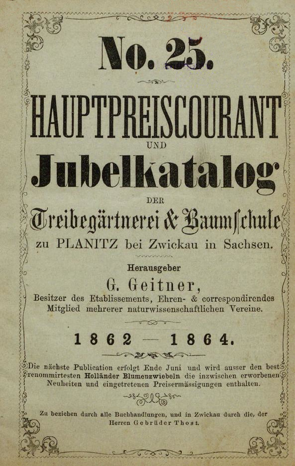 Titelbild Jubelkatalog Baumschule Planitz bei Zwickau 1862 - 1864