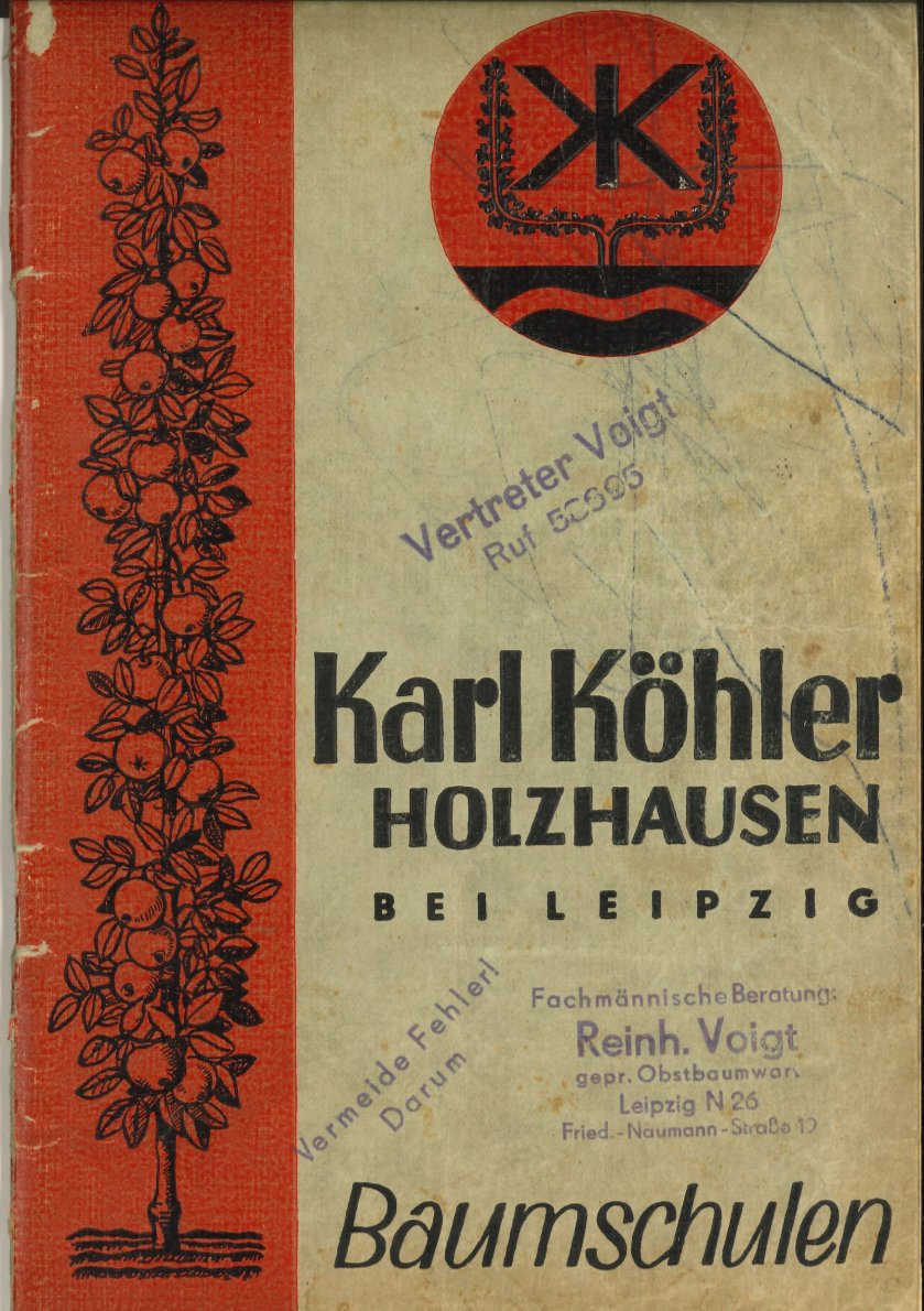 Titelbild des Baumschulkatalogs Karl Köhler in Holzhausen bei Leipzig, 1938