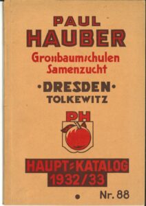 Titelbild des Katalogs der Baumschule Paul Hauber in Dresden, 1932/1933