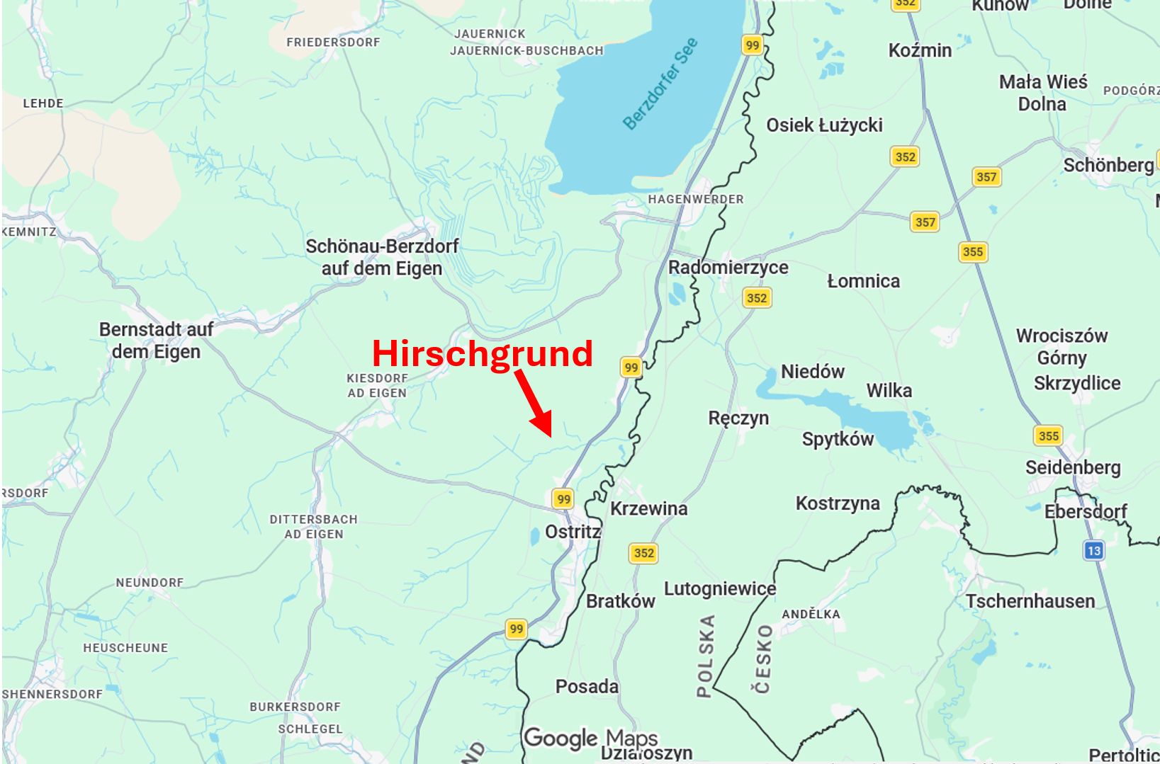 Lage-Hirschgrund Lage des Naturwalds Hirschgrund nördlich Ostritz